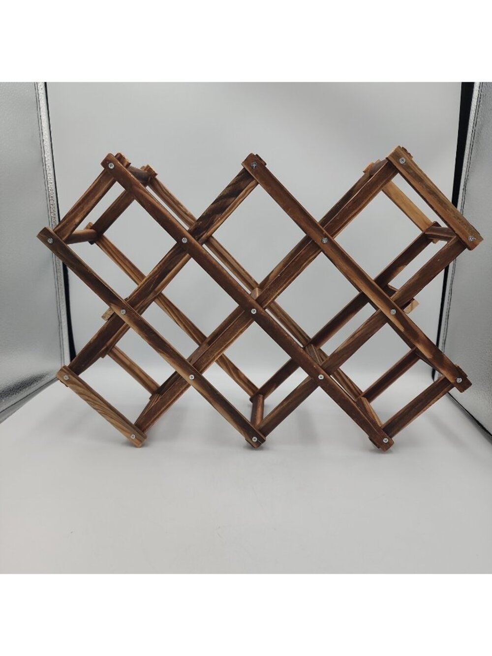 Vintage Wooden Folding Accordion Style Wine 8 Bottle Rack